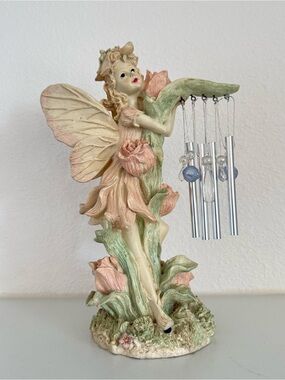 Fairy Wind Chime Figurine Flower Garden Fantasy Resin Decor 12”